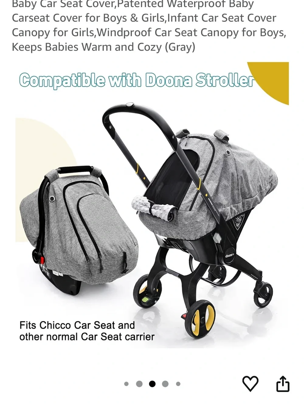 Gray Baby Car Seat Cover - Waterproof Canopy